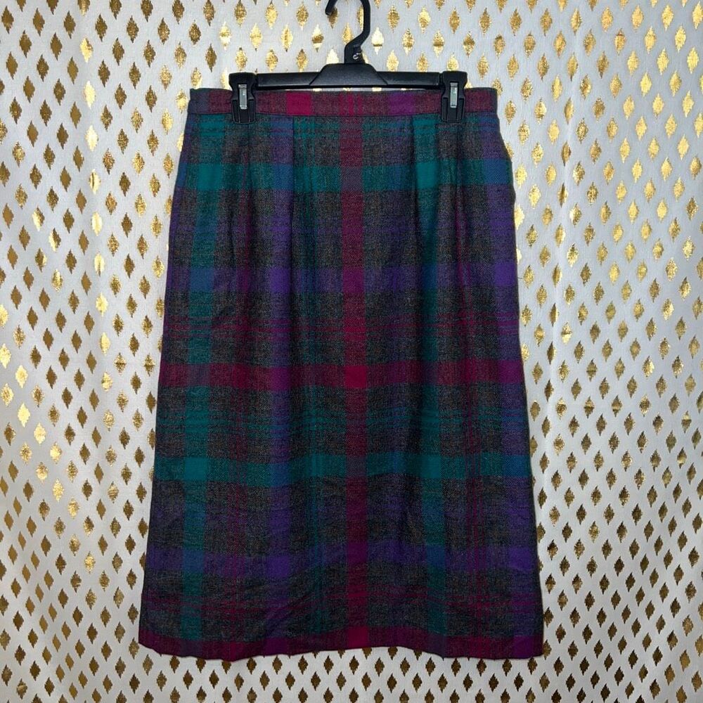 Country suburbans Wool polyester vintage skirt plaid 80s size 12